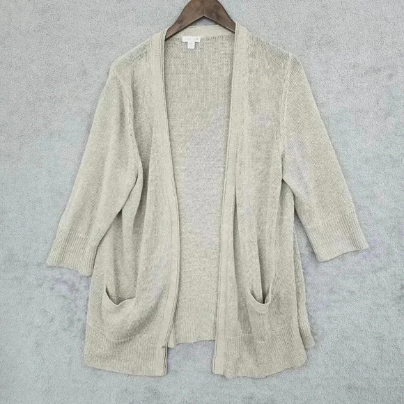 J. Jill Women's Open Front Cardigan With Pockets Medium Beige   12CT - Picture 1 of 6